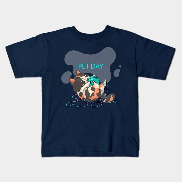 Pet Day Cat Kids T-Shirt by Mako Design 